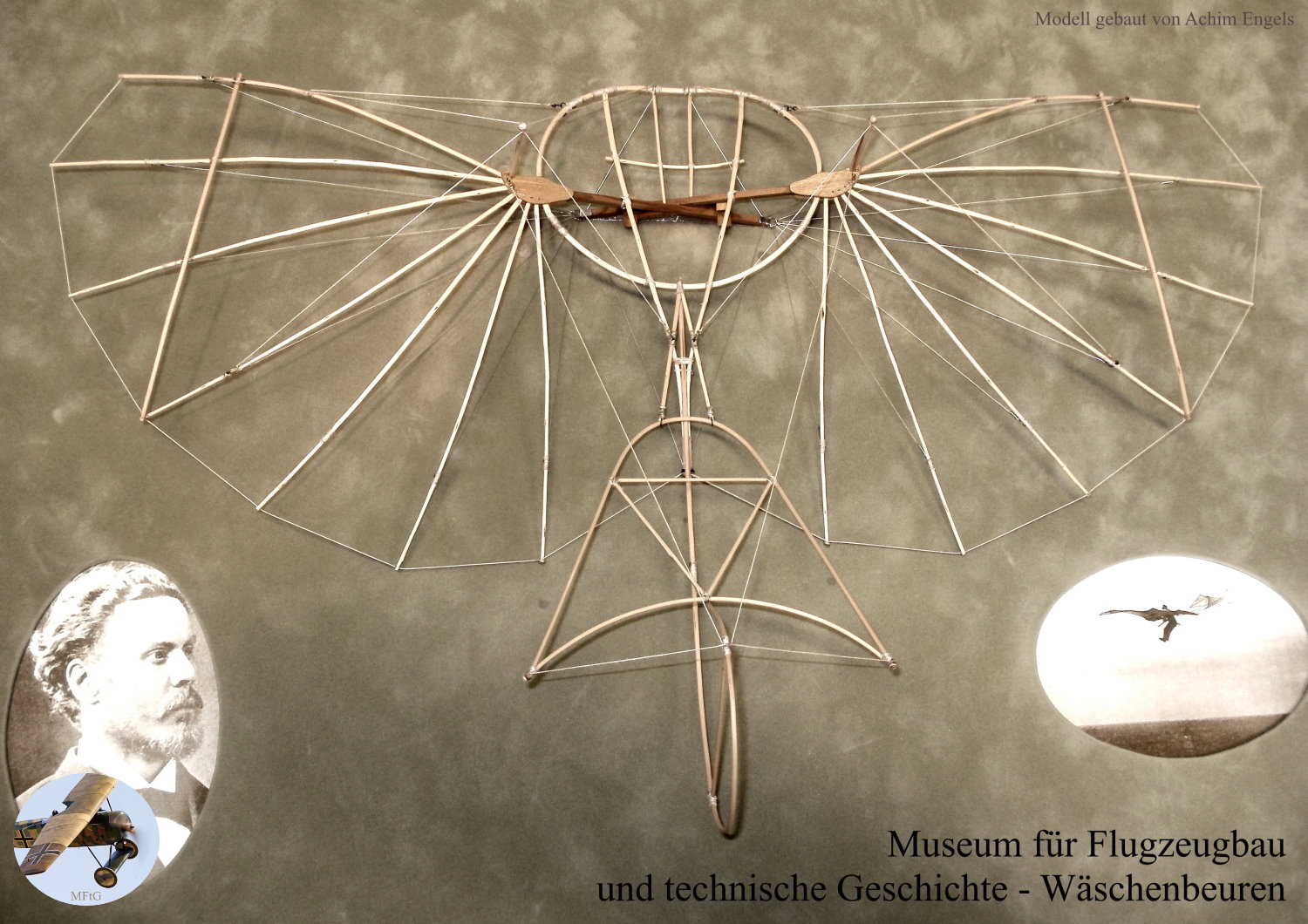 Museum für Flugzeugbau und technische Geschichte - Sammlung von Modellen im Gedenken an Otto Lilienthal. Hier sein Deriwtz-Apparat von 1892