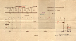 Original Werszeichnung der ersten Halle am Platz
