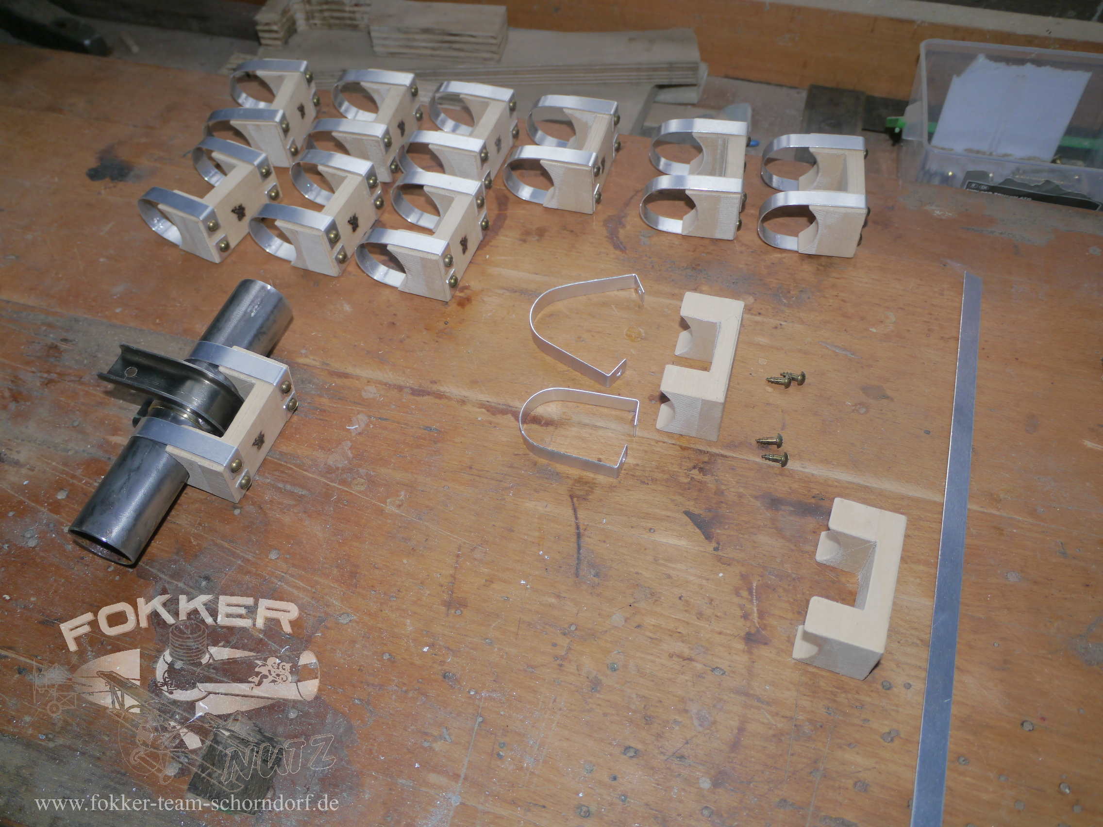 Engels E.1 (Fokker Dr.1) - Aileron strap blocks in the making