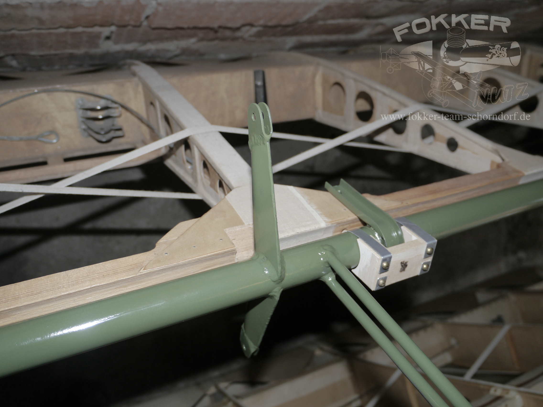 Engels E.1 (Fokker Dr.1) - Aileron fitting test to wing.