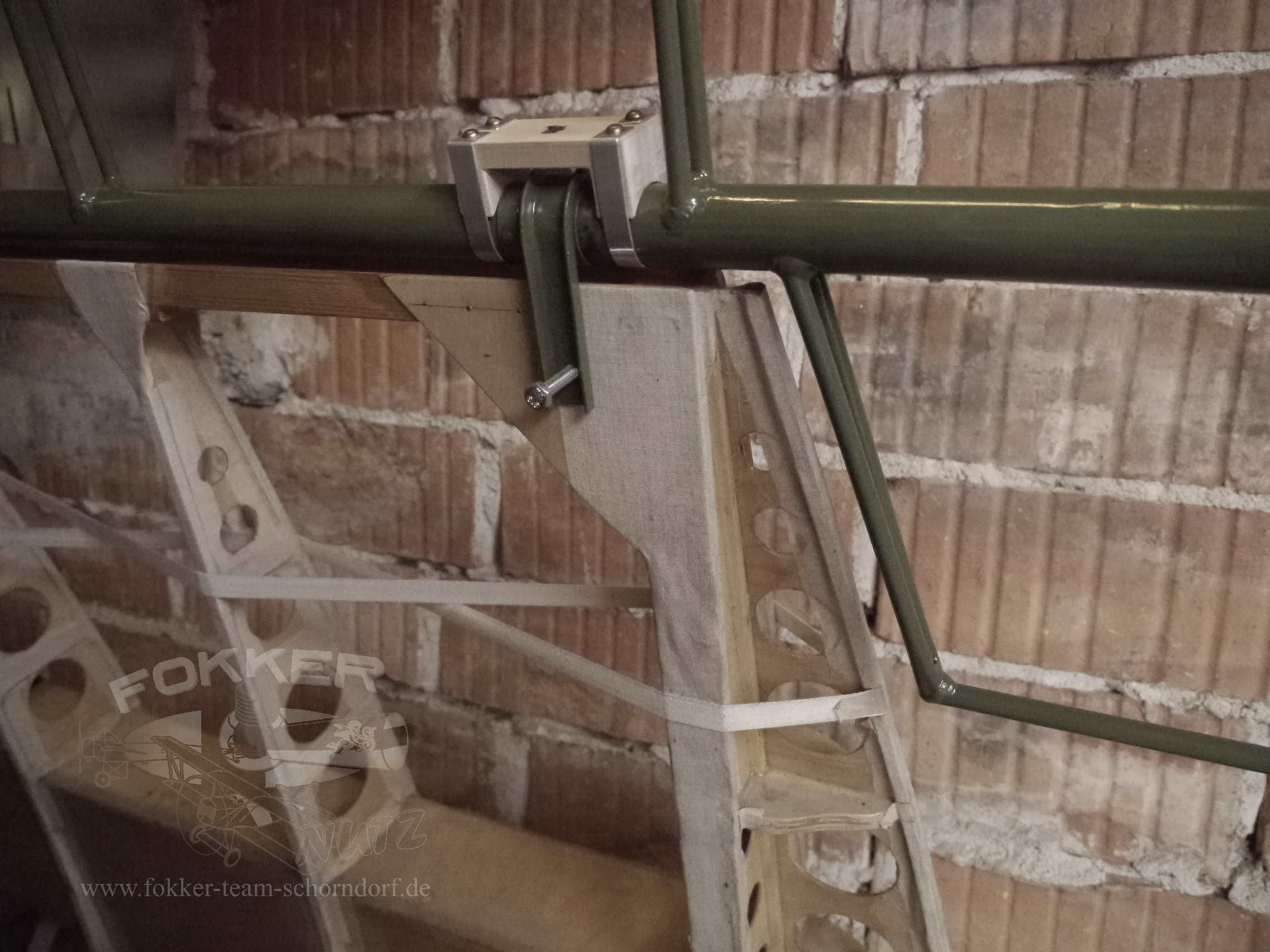 Engels E.1 (Fokker Dr.1) - Aileron fitting test to wing.