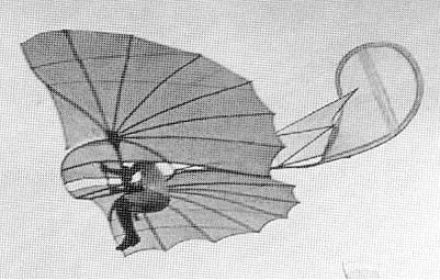 Lilienthal in flight with his Maihhe-Rhinow-Apparatus of 1893
